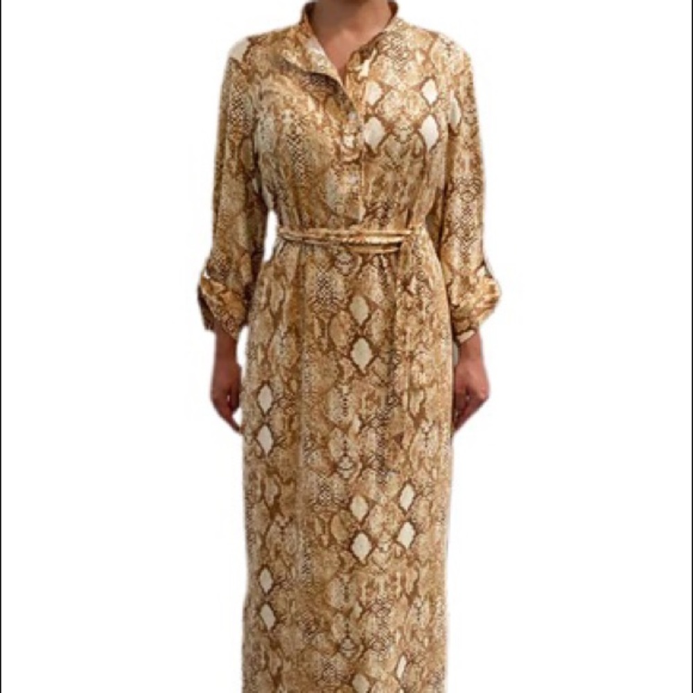 Melissa Masse Snake print Luxurious Soft Brushed Jersey Belted Pope Collar Shirt